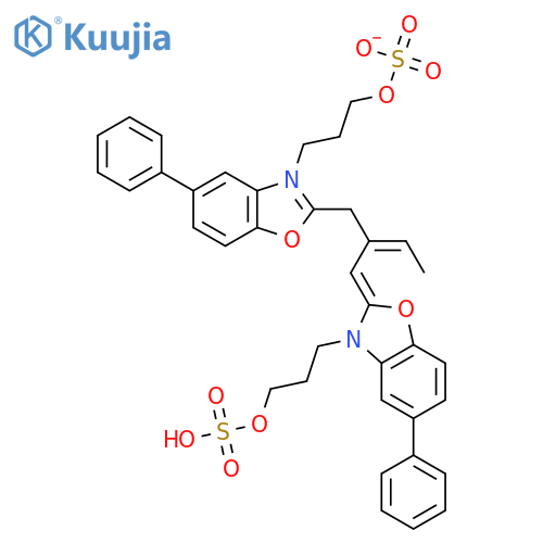 hydrogen 5-phenyl-2-[2-[[5-phenyl-3-[3-(sulphonatooxy)propyl]-3H-benzoxazol-2-ylidene]methyl]but-2-enyl]-3-[3-(sulphonatooxy)propyl]benzoxazolium structure