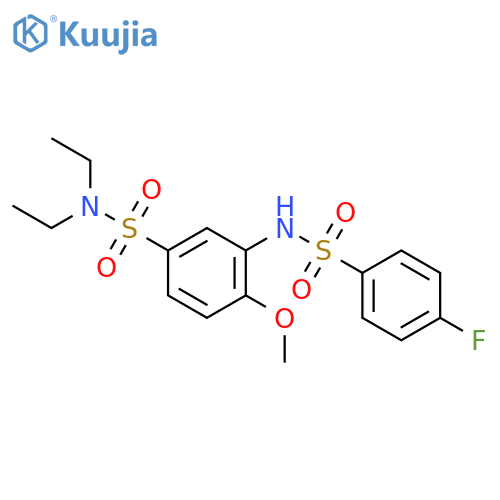 N,N-diethyl-3-(4-fluorobenzenesulfonamido)-4-methoxybenzene-1-sulfonamide structure