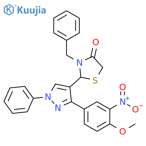 3-benzyl-2-3-(4-methoxy-3-nitrophenyl)-1-phenyl-1H-pyrazol-4-yl-1,3-thiazolidin-4-one structure