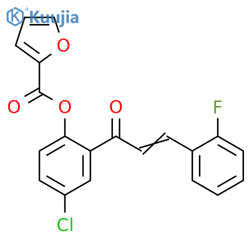 4-chloro-2-(2E)-3-(2-fluorophenyl)prop-2-enoylphenyl furan-2-carboxylate structure