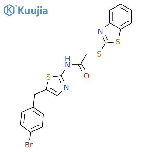 2-(1,3-benzothiazol-2-ylsulfanyl)-N-[5-[(4-bromophenyl)methyl]-1,3-thiazol-2-yl]acetamide structure