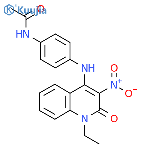 N-{4-(1-ethyl-3-nitro-2-oxo-1,2-dihydroquinolin-4-yl)aminophenyl}acetamide structure