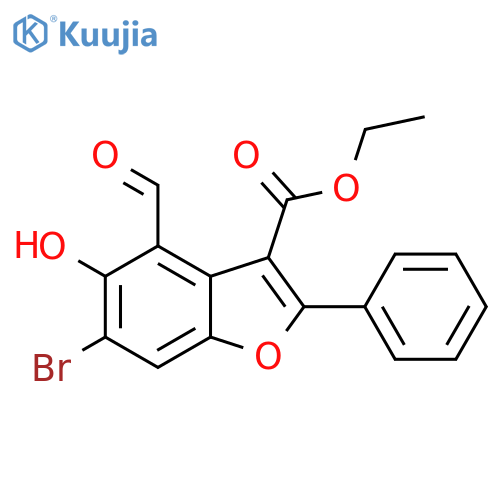 ethyl 6-bromo-4-formyl-5-hydroxy-2-phenyl-1-benzofuran-3-carboxylate structure