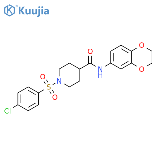 1-(4-chlorobenzenesulfonyl)-N-(2,3-dihydro-1,4-benzodioxin-6-yl)piperidine-4-carboxamide structure