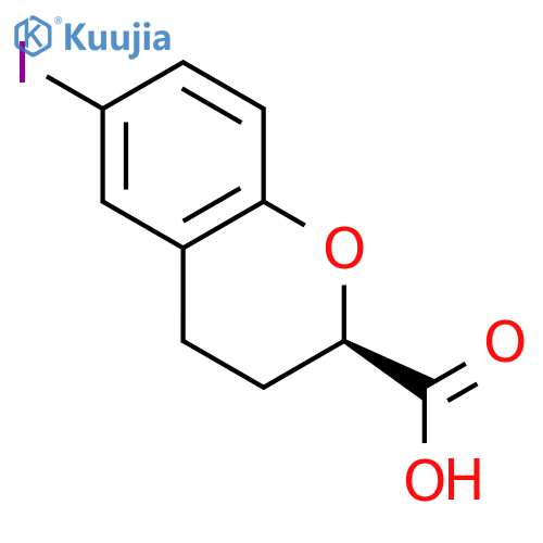 2H-1-Benzopyran-2-carboxylic acid, 3,4-dihydro-6-iodo-, (2R)- structure