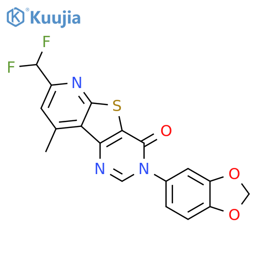<br>7-Benzo[1,3]dioxol-5-yl-2-difluoromethyl-4-methyl-7H-9-thia-1,5,7-triaza-fl uoren-8-one structure
