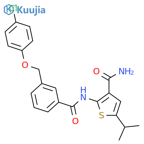 <br>2-({3-[(4-chlorophenoxy)methyl]benzoyl}amino)-5-isopropyl-3-thiophenecarbox amide structure