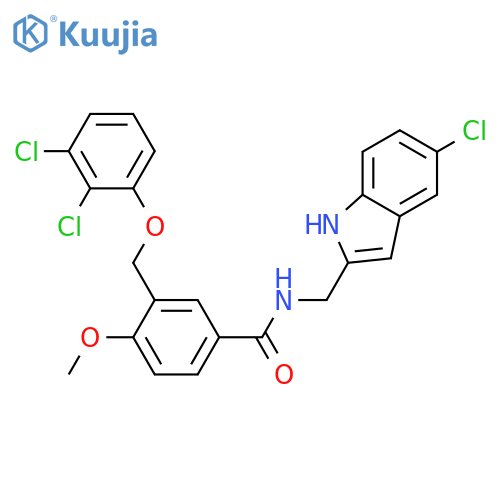 <br>N-(5-Chloro-1H-indol-2-ylmethyl)-3-(2,3-dichloro-phenoxymethyl)-4-methoxy-b enzamide structure