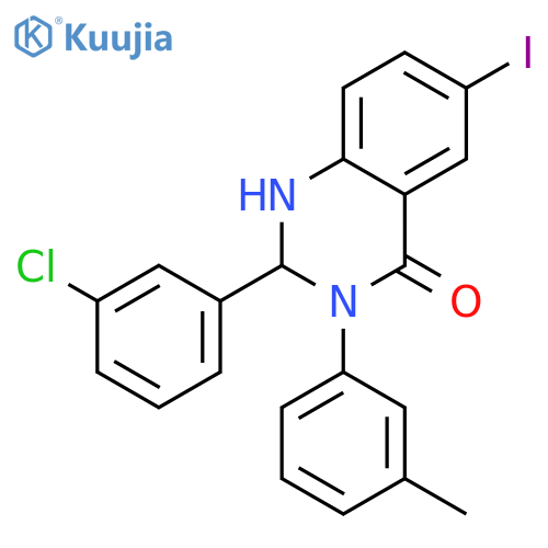 <br>2-(3-chlorophenyl)-6-iodo-3-(3-methylphenyl)-2,3-dihydro-4(1H)-quinazolinon e structure