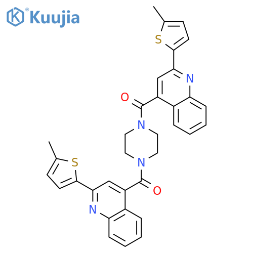 piperazine-1,4-diylbis{[2-(5-methylthiophen-2-yl)quinolin-4-yl]methanone} structure