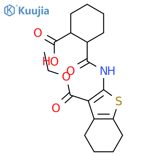 <br>2-{[3-(ethoxycarbonyl)-4,5,6,7-tetrahydro-1-benzothiophen-2-yl]carbamoyl}cy clohexanecarboxylic acid structure