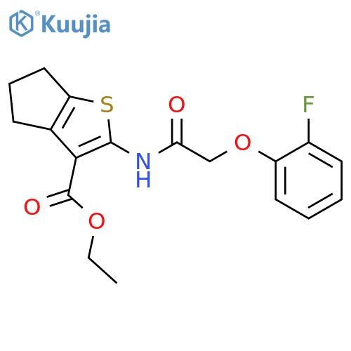 <br>ethyl 2-{[(2-fluorophenoxy)acetyl]amino}-5,6-dihydro-4H-cyclopenta[b]thioph ene-3-carboxylate structure