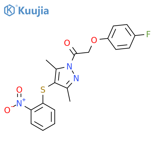 1-{3,5-dimethyl-4-(2-nitrophenyl)sulfanyl-1H-pyrazol-1-yl}-2-(4-fluorophenoxy)ethan-1-one structure