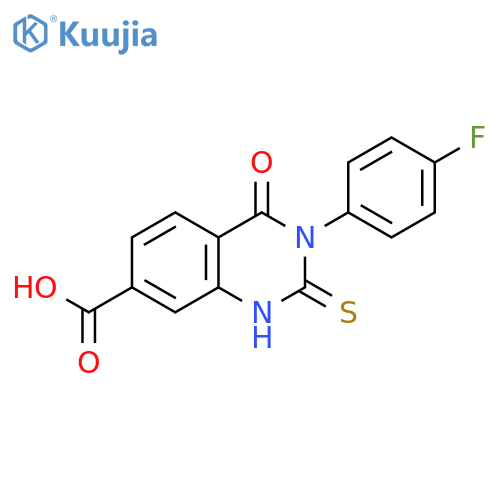 3-(4-fluorophenyl)-4-oxo-2-sulfanyl-3,4-dihydroquinazoline-7-carboxylic acid structure