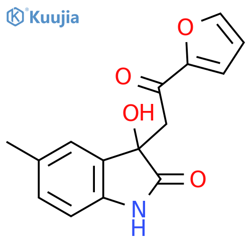 3-2-(furan-2-yl)-2-oxoethyl-3-hydroxy-5-methyl-2,3-dihydro-1H-indol-2-one structure
