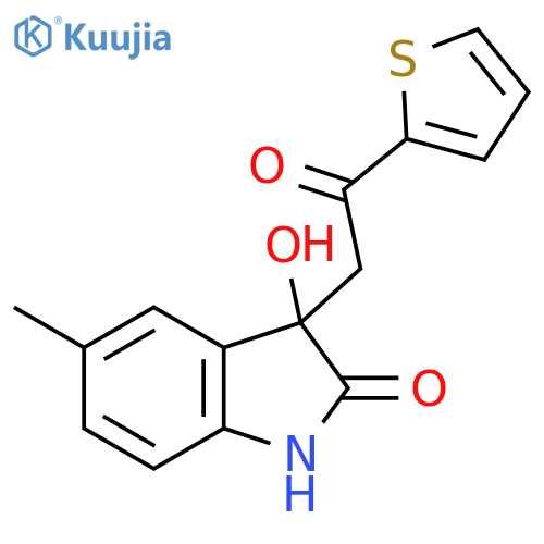 3-hydroxy-5-methyl-3-2-oxo-2-(thiophen-2-yl)ethyl-2,3-dihydro-1H-indol-2-one structure