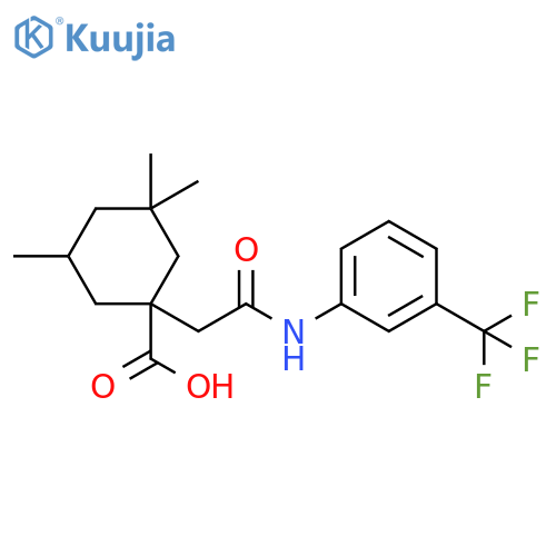 3,3,5-Trimethyl-1-{2-oxo-2-3-(trifluoromethyl)anilinoethyl}cyclohexanecarboxylic acid structure