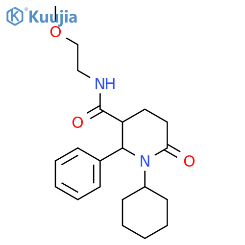 1-cyclohexyl-N-(2-methoxyethyl)-6-oxo-2-phenylpiperidine-3-carboxamide structure
