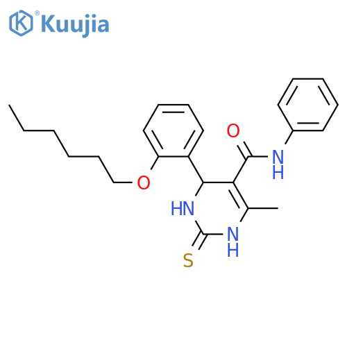 4-2-(hexyloxy)phenyl-6-methyl-N-phenyl-2-sulfanylidene-1,2,3,4-tetrahydropyrimidine-5-carboxamide structure