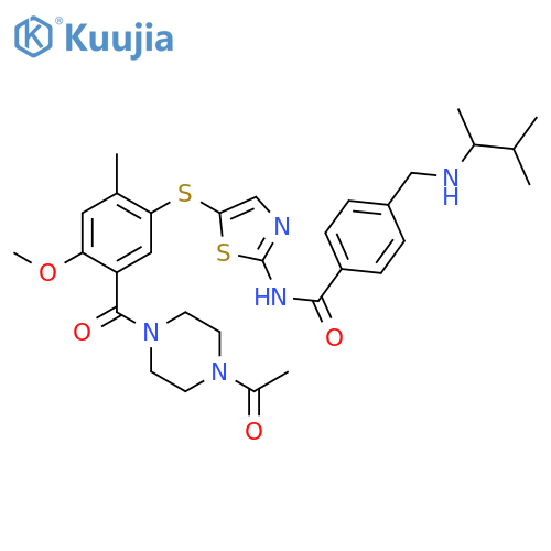 N-(5-((5-(4-Acetylpiperazine-1-carbonyl)-4-methoxy-2-methylphenyl)thio)thiazol-2-yl)-4-(((3-methylbutan-2-yl)amino)methyl)benzamide structure