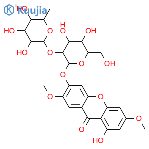 9H-Xanthen-9-one, 6-[[2-O-(6-deoxy-α-L-mannopyranosyl)-β-D-glucopyranosyl]oxy]-1-hydroxy-3,7-dimethoxy- structure