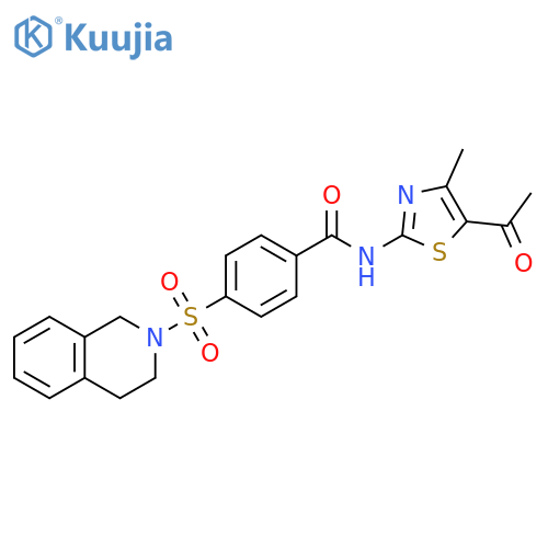 N-(5-acetyl-4-methyl-1,3-thiazol-2-yl)-4-(1,2,3,4-tetrahydroisoquinoline-2-sulfonyl)benzamide structure