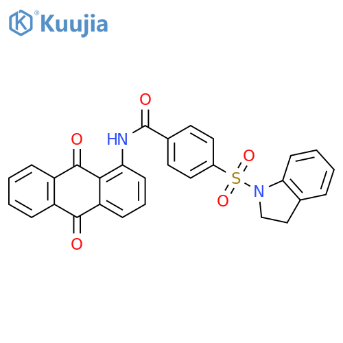 4-(2,3-dihydro-1H-indole-1-sulfonyl)-N-(9,10-dioxo-9,10-dihydroanthracen-1-yl)benzamide structure