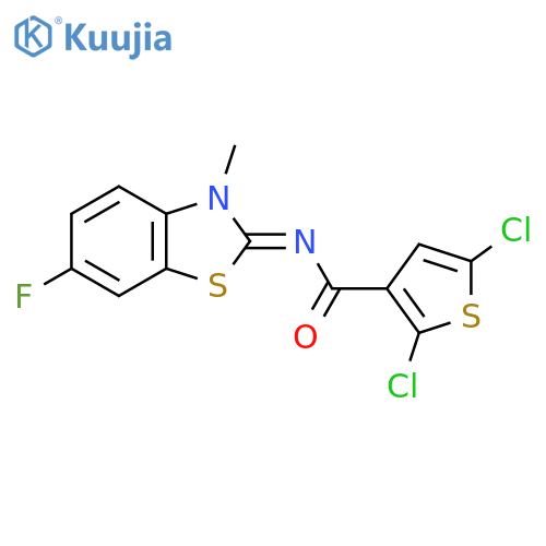 2,5-dichloro-N-(2E)-6-fluoro-3-methyl-2,3-dihydro-1,3-benzothiazol-2-ylidenethiophene-3-carboxamide structure