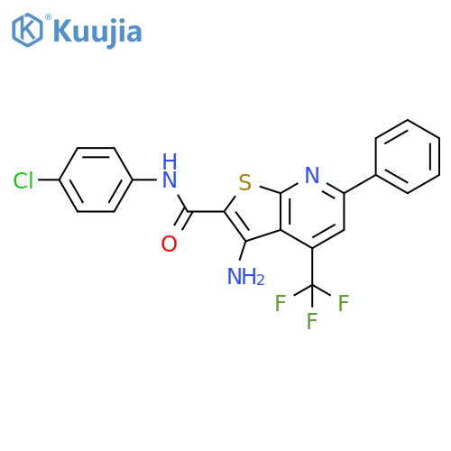 <br>3-Amino-N-(4-chlorophenyl)-6-phenyl-4-(trifluoromethyl)thieno[2,3-b]pyridin e-2-carboxamide structure