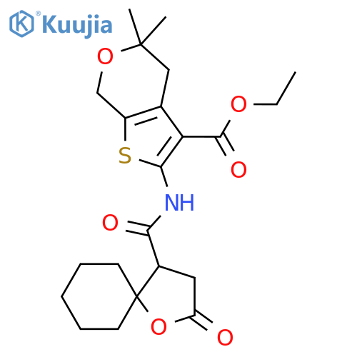 ethyl 5,5-dimethyl-2-{2-oxo-1-oxaspiro4.5decane-4-amido}-4H,5H,7H-thieno2,3-cpyran-3-carboxylate structure