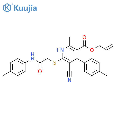 prop-2-en-1-yl 5-cyano-2-methyl-4-(4-methylphenyl)-6-({(4-methylphenyl)carbamoylmethyl}sulfanyl)-1,4-dihydropyridine-3-carboxylate structure