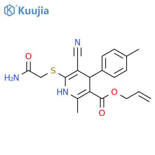 prop-2-en-1-yl 6-(carbamoylmethyl)sulfanyl-5-cyano-2-methyl-4-(4-methylphenyl)-1,4-dihydropyridine-3-carboxylate structure