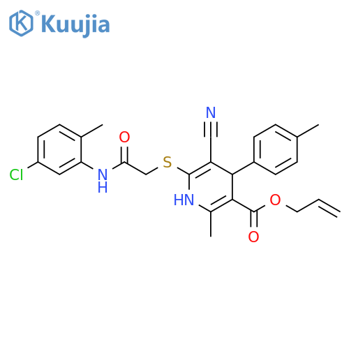 prop-2-en-1-yl 6-({(5-chloro-2-methylphenyl)carbamoylmethyl}sulfanyl)-5-cyano-2-methyl-4-(4-methylphenyl)-1,4-dihydropyridine-3-carboxylate structure