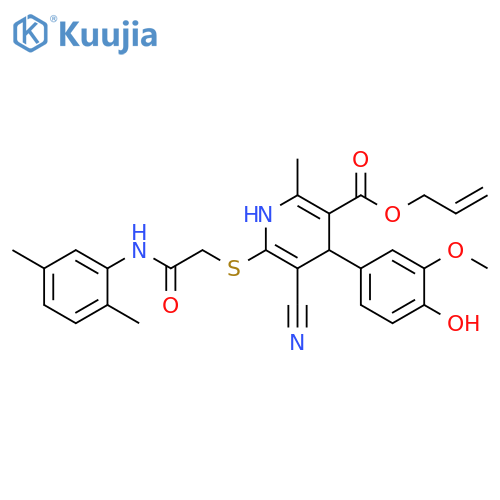 prop-2-en-1-yl 5-cyano-6-({(2,5-dimethylphenyl)carbamoylmethyl}sulfanyl)-4-(4-hydroxy-3-methoxyphenyl)-2-methyl-1,4-dihydropyridine-3-carboxylate structure