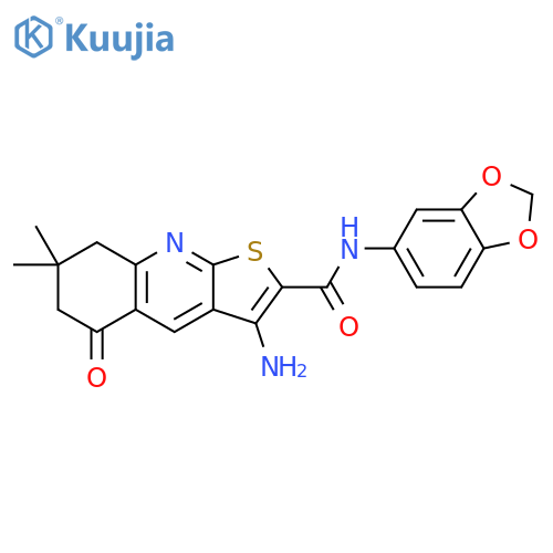 3-amino-N-(2H-1,3-benzodioxol-5-yl)-7,7-dimethyl-5-oxo-5H,6H,7H,8H-thieno2,3-bquinoline-2-carboxamide structure