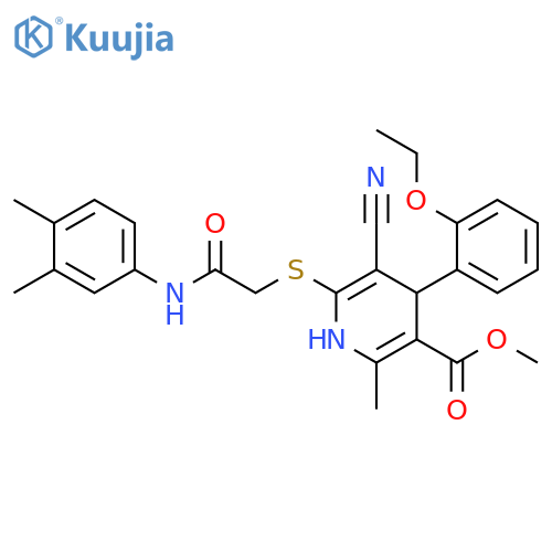 methyl 5-cyano-6-({(3,4-dimethylphenyl)carbamoylmethyl}sulfanyl)-4-(2-ethoxyphenyl)-2-methyl-1,4-dihydropyridine-3-carboxylate structure