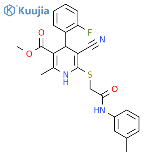 methyl 5-cyano-4-(2-fluorophenyl)-2-methyl-6-({[(3-methylphenyl)carbamoyl]methyl}sulfanyl)-1,4-dihydropyridine-3-carboxylate structure