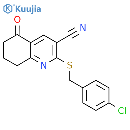 2-{(4-chlorophenyl)methylsulfanyl}-5-oxo-5,6,7,8-tetrahydroquinoline-3-carbonitrile structure