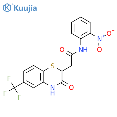 N-(2-nitrophenyl)-2-3-oxo-6-(trifluoromethyl)-3,4-dihydro-2H-1,4-benzothiazin-2-ylacetamide structure