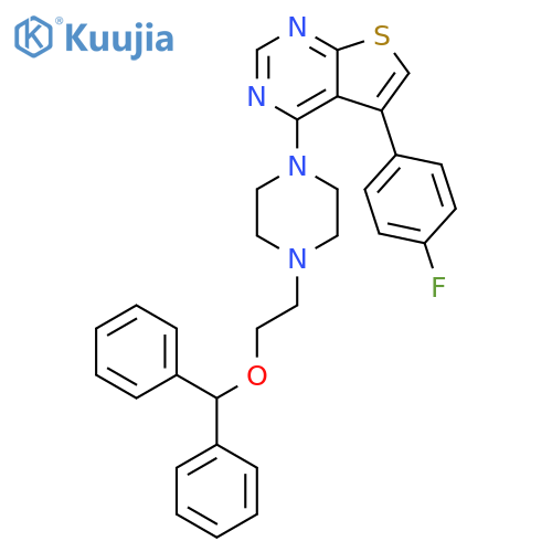 1-2-(diphenylmethoxy)ethyl-4-5-(4-fluorophenyl)thieno2,3-dpyrimidin-4-ylpiperazine structure