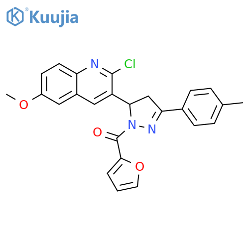 2-chloro-3-1-(furan-2-carbonyl)-3-(4-methylphenyl)-4,5-dihydro-1H-pyrazol-5-yl-6-methoxyquinoline structure