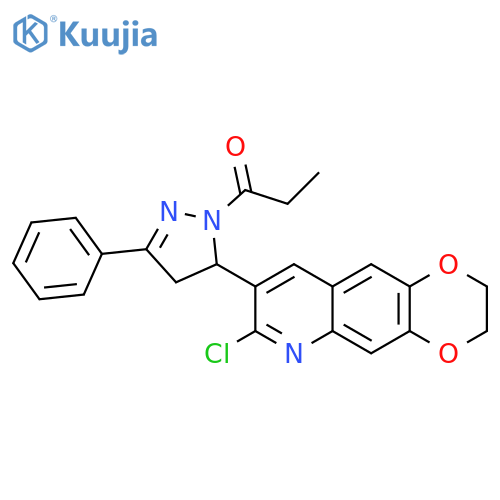 1-(5-{7-chloro-2H,3H-1,4dioxino2,3-gquinolin-8-yl}-3-phenyl-4,5-dihydro-1H-pyrazol-1-yl)propan-1-one structure