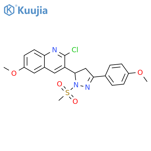 2-chloro-3-1-methanesulfonyl-3-(4-methoxyphenyl)-4,5-dihydro-1H-pyrazol-5-yl-6-methoxyquinoline structure