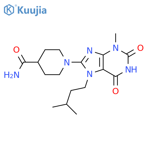 1-3-methyl-7-(3-methylbutyl)-2,6-dioxo-2,3,6,7-tetrahydro-1H-purin-8-ylpiperidine-4-carboxamide structure
