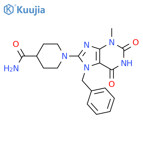 1-(7-benzyl-3-methyl-2,6-dioxo-2,3,6,7-tetrahydro-1H-purin-8-yl)piperidine-4-carboxamide structure