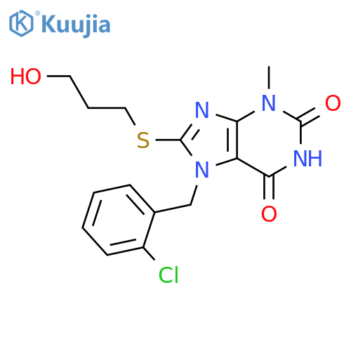 7-(2-chlorophenyl)methyl-8-(3-hydroxypropyl)sulfanyl-3-methyl-2,3,6,7-tetrahydro-1H-purine-2,6-dione structure