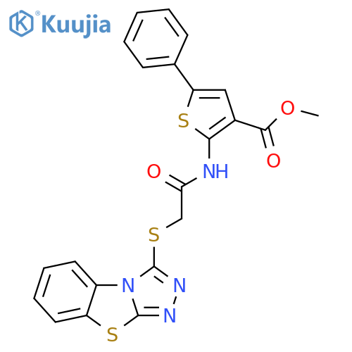 methyl 5-phenyl-2-(2-{7-thia-2,4,5-triazatricyclo6.4.0.0^{2,6}dodeca-1(8),3,5,9,11-pentaen-3-ylsulfanyl}acetamido)thiophene-3-carboxylate structure