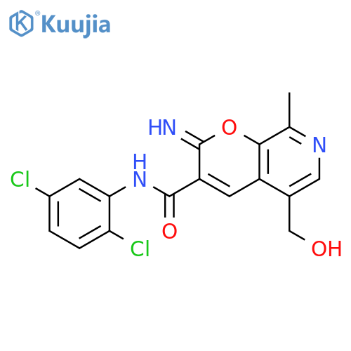 N-(2,5-dichlorophenyl)-5-(hydroxymethyl)-2-imino-8-methyl-2H-pyrano2,3-cpyridine-3-carboxamide structure