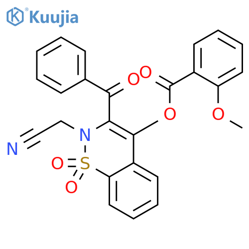 <br>3-benzoyl-2-(cyanomethyl)-1,1-dioxido-2H-1,2-benzothiazin-4-yl 2-methoxyben zoate structure