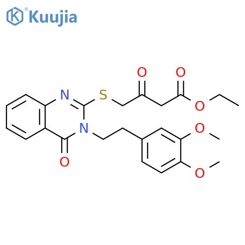 ethyl 4-({3-2-(3,4-dimethoxyphenyl)ethyl-4-oxo-3,4-dihydroquinazolin-2-yl}sulfanyl)-3-oxobutanoate structure